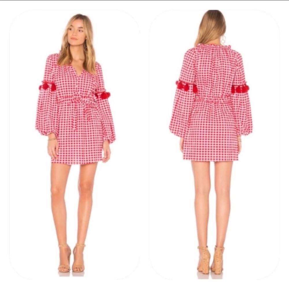 MISA Los Angeles Lisseth Gingham Tassel Dress Red White Medium